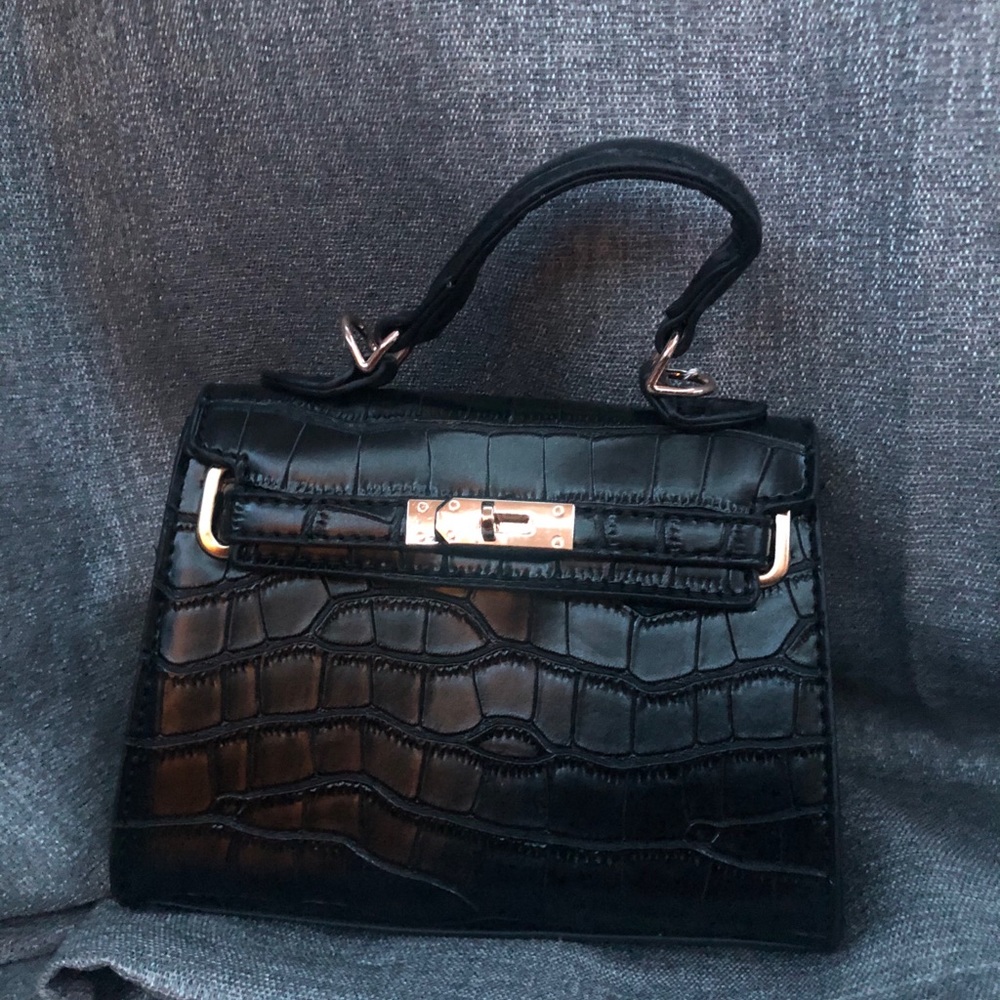 Black croc mini handbag